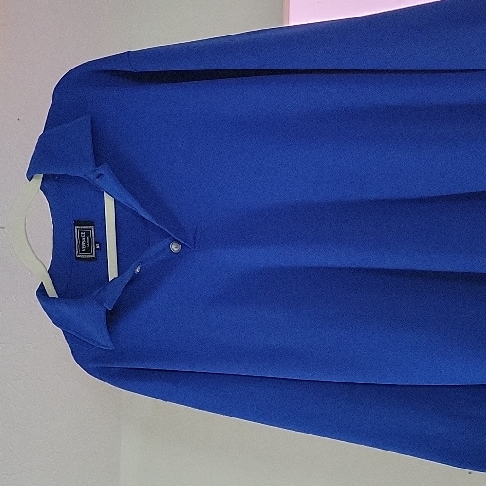 Versace XL, Royal Blue, Long Sleeve Polo 3 Button Shirt